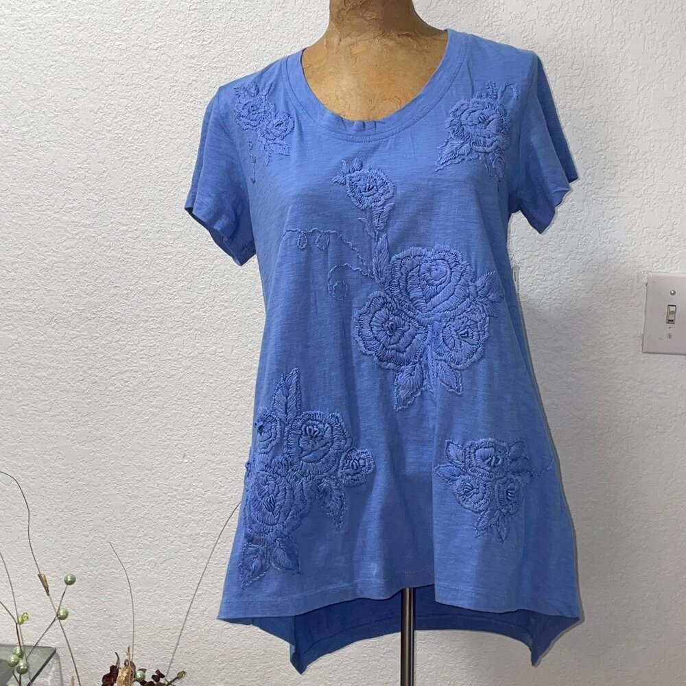 NWT CAITE Blue Embroidered Rosevine Top XS 2 4